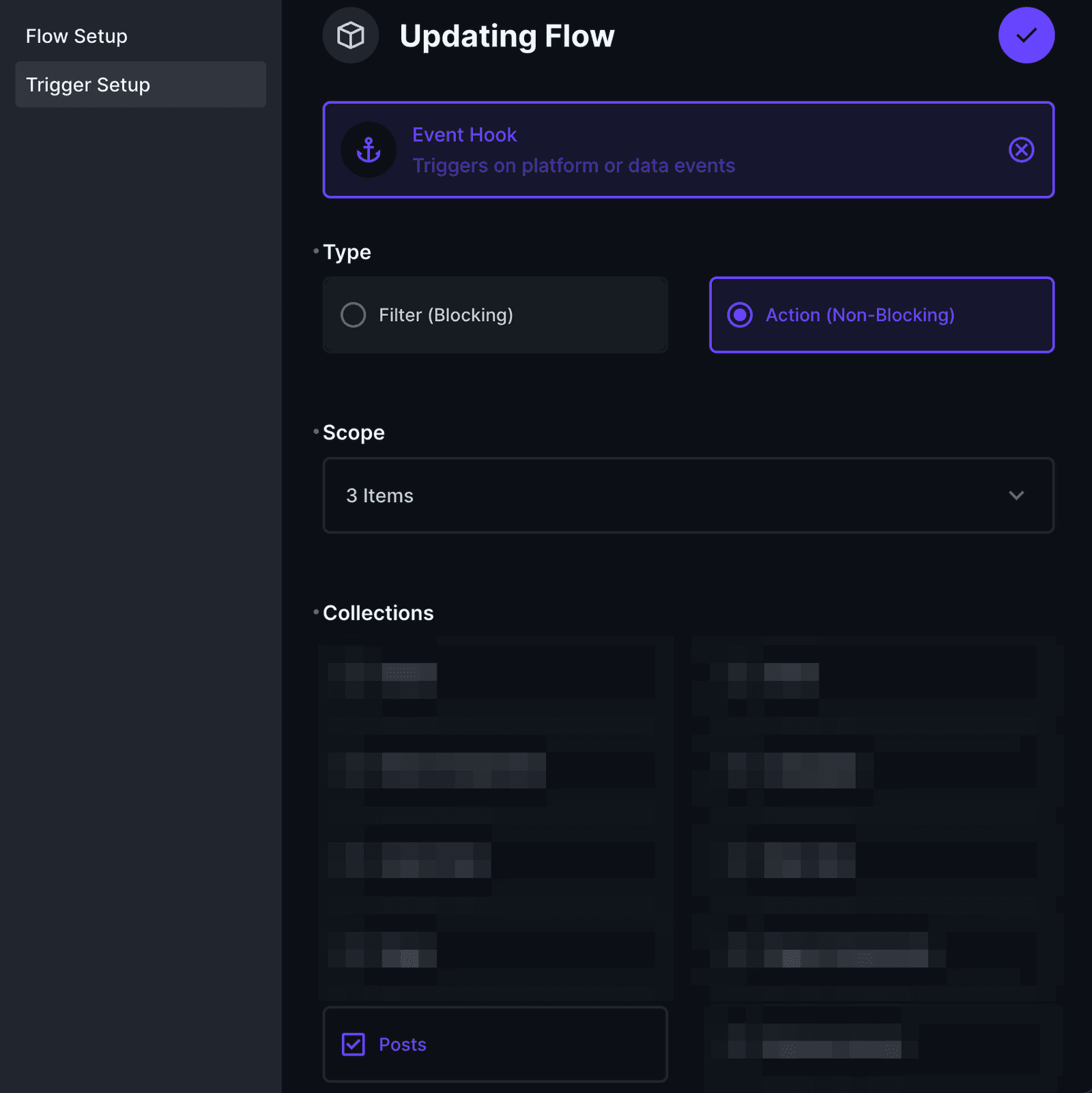 Flujos de Directus, panel de configuración del disparador