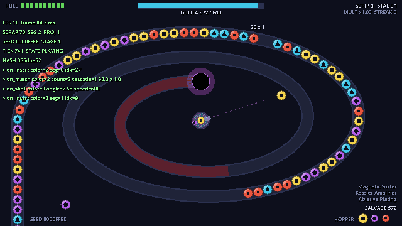 The first greybox running in the browser, debug overlay on.