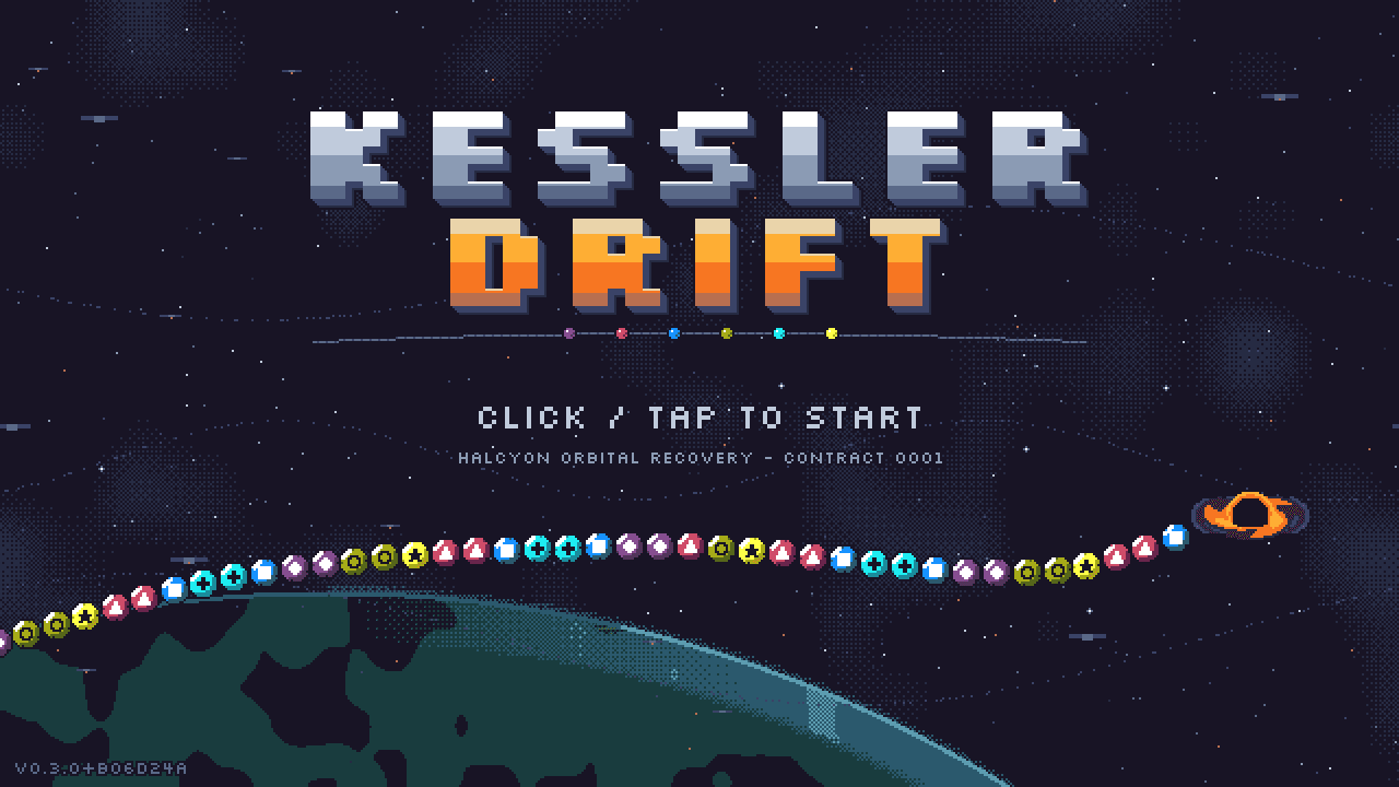 La pantalla de título de Kessler Drift.